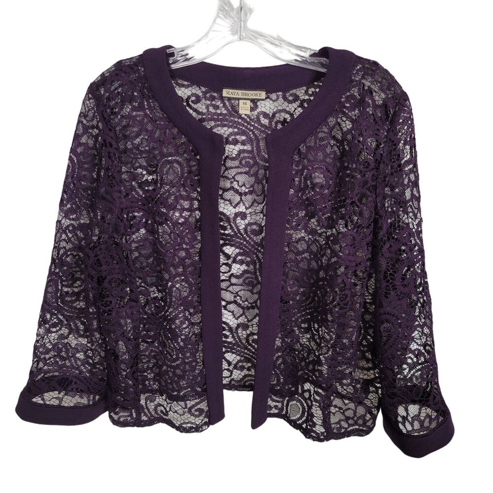 Maya Brooke Size 16 Jacket Whimsigoth Sheer Layer Lace Open Cardigan Purple - Picture 2 of 8